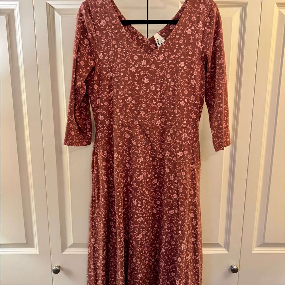 Pact Rust Pink Floral 3/4 Sleeve Dress